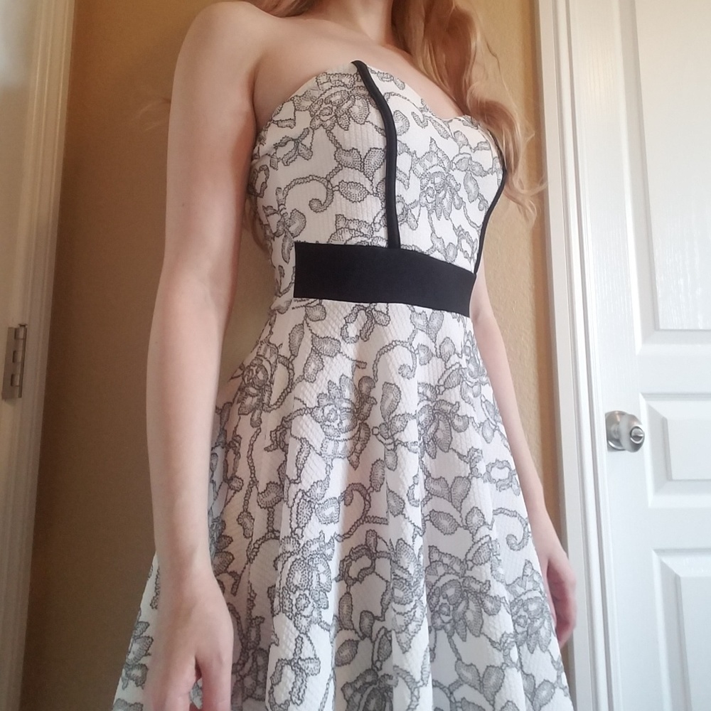 Jacaranda Floral Black and White Strapless Dress